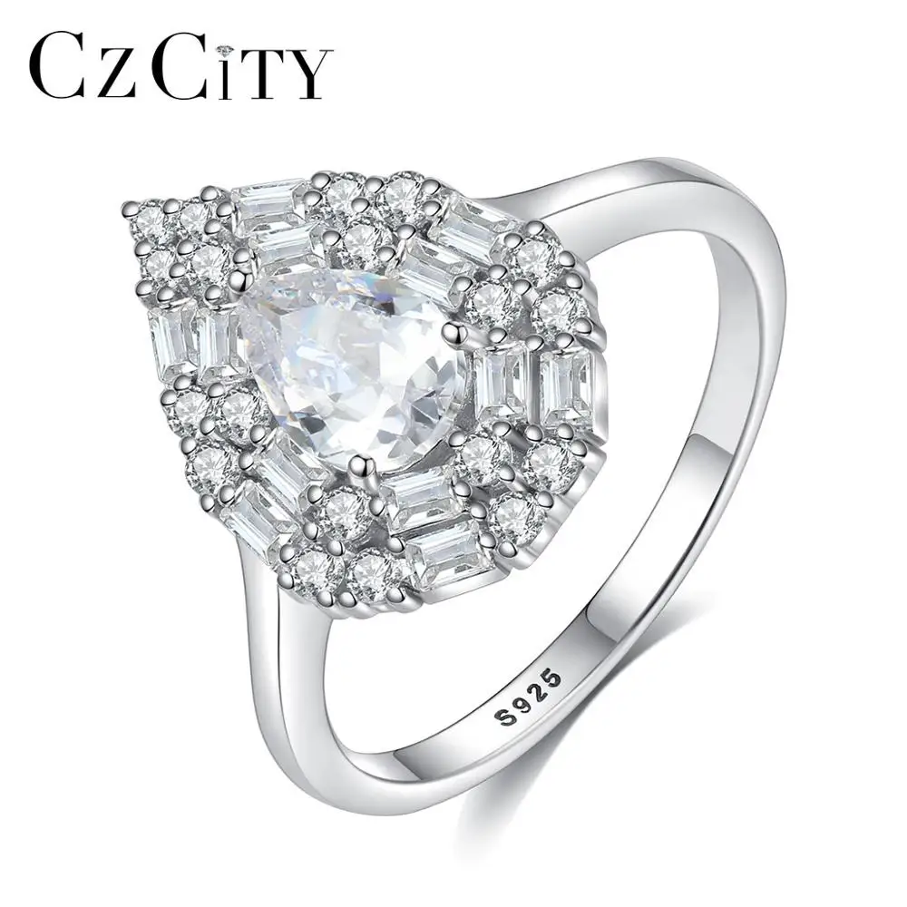 

CZCITY Designed Sapphire Engagement Sterling Gemstone 925 White Gold Plated Promise S925 Silver Ring