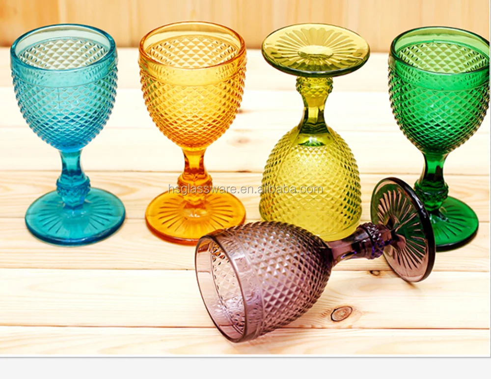 Wholesale! 240ml 300ml European Style Embossed Stained Glass Wine Alcohol  Lamp Thick Goblets From Hc_network002, $1.68