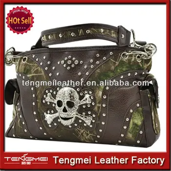 Camouflage Leather Skull Rhinestone Handbag Concealed Carry Purses Camouflage Leather Skull Rhinestone Handbag Concealed Carry Purses Western Lady Tote Bags