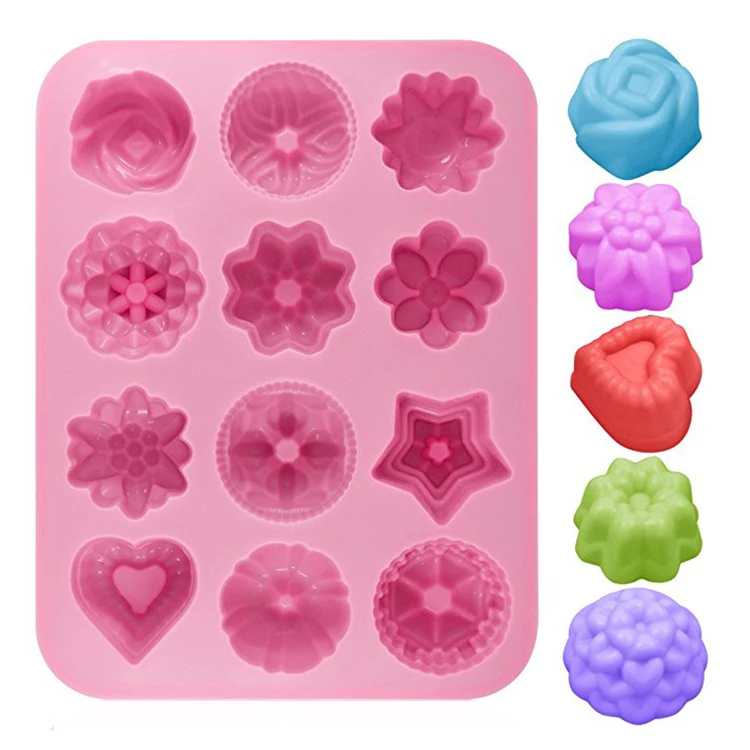 Amazon Hot Sale Silicone Mold 12 Holes Flowers shape Ice Chocolate Making Tool Cake Candy Soap Molds Baking Cake Decorating Tool
