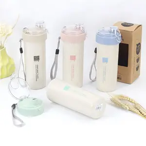 Image of Custom Logo plastic cup brief biodegradable wheat straw water bottle with flip lid