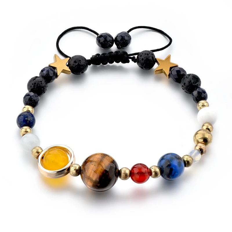 

Universe Galaxy the Eight Planets in the Solar System Guardian Star Lava Stone Natural Stone Beads Bracelet, As photo