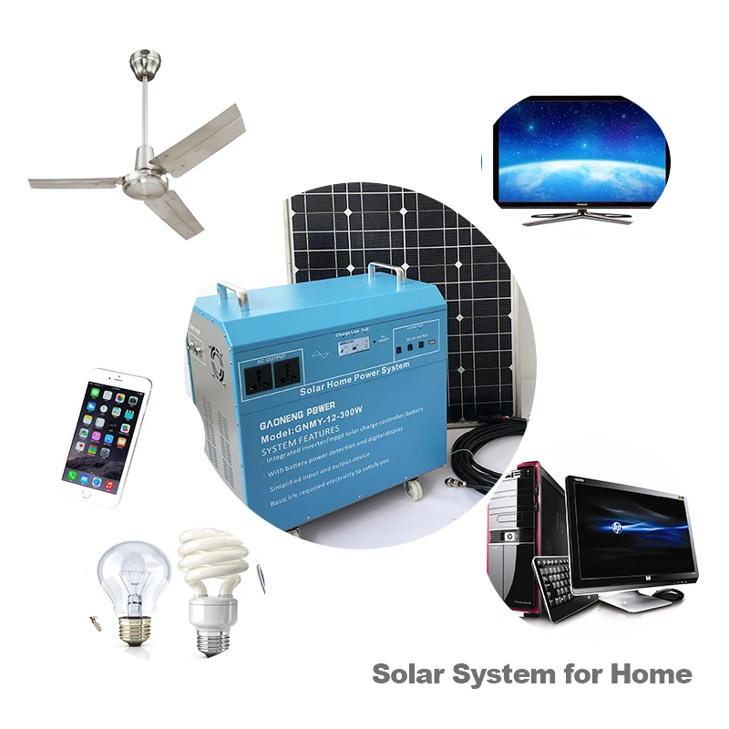 
12V dc 240V AC solar system for home fan tv lights with battery 