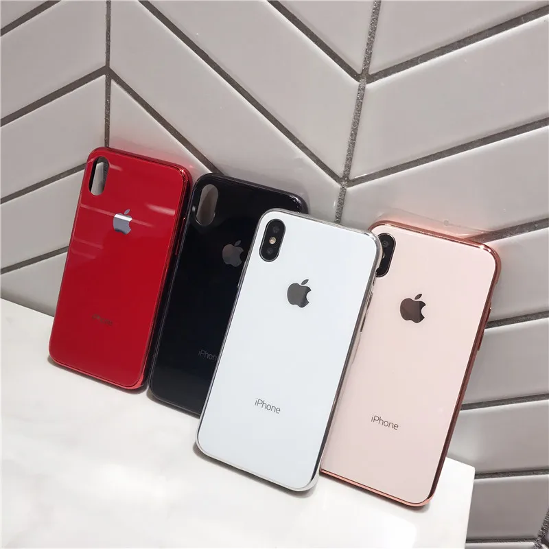 2in1 For iPhone XS 7 8 X Electroplated glass case Hybrid Case Cover