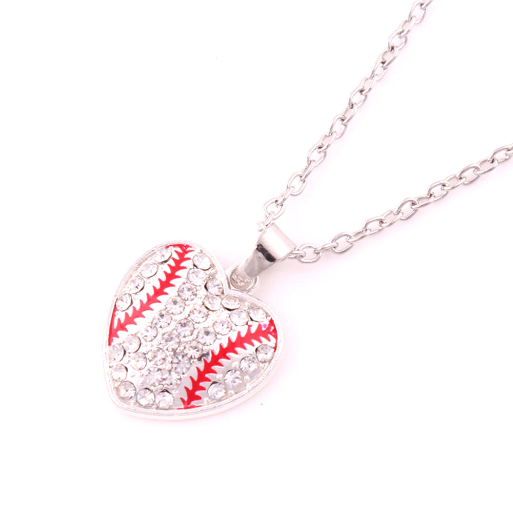 

A500205-1 Yiwu Huilin Jewelry crystal love Heart Baseball or Softball pendant rhinestone alloy Sport necklaces