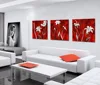 Compound Wall Design Abstract Red Background White Lily Flower Oil Painting
