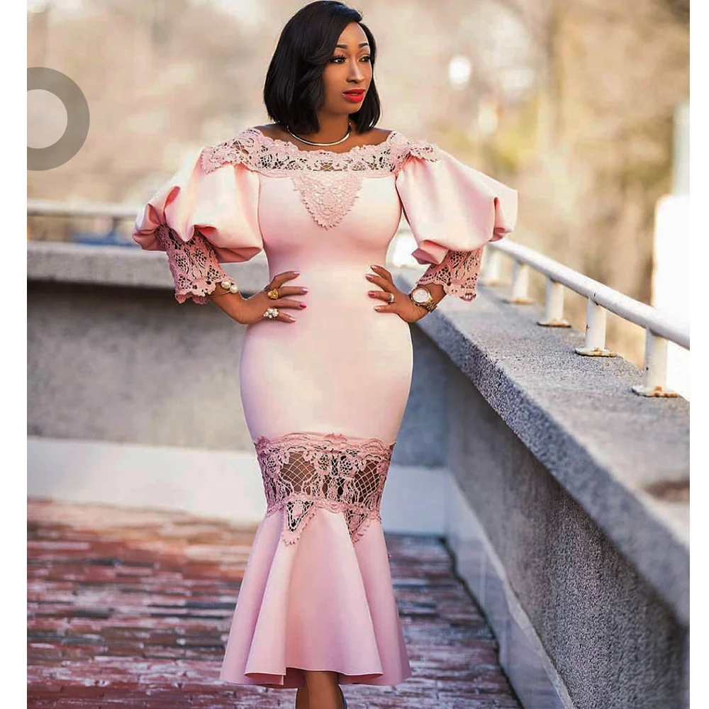 wholesale African party Lace Slim Dress Lantern Sleeve Fishtail dress