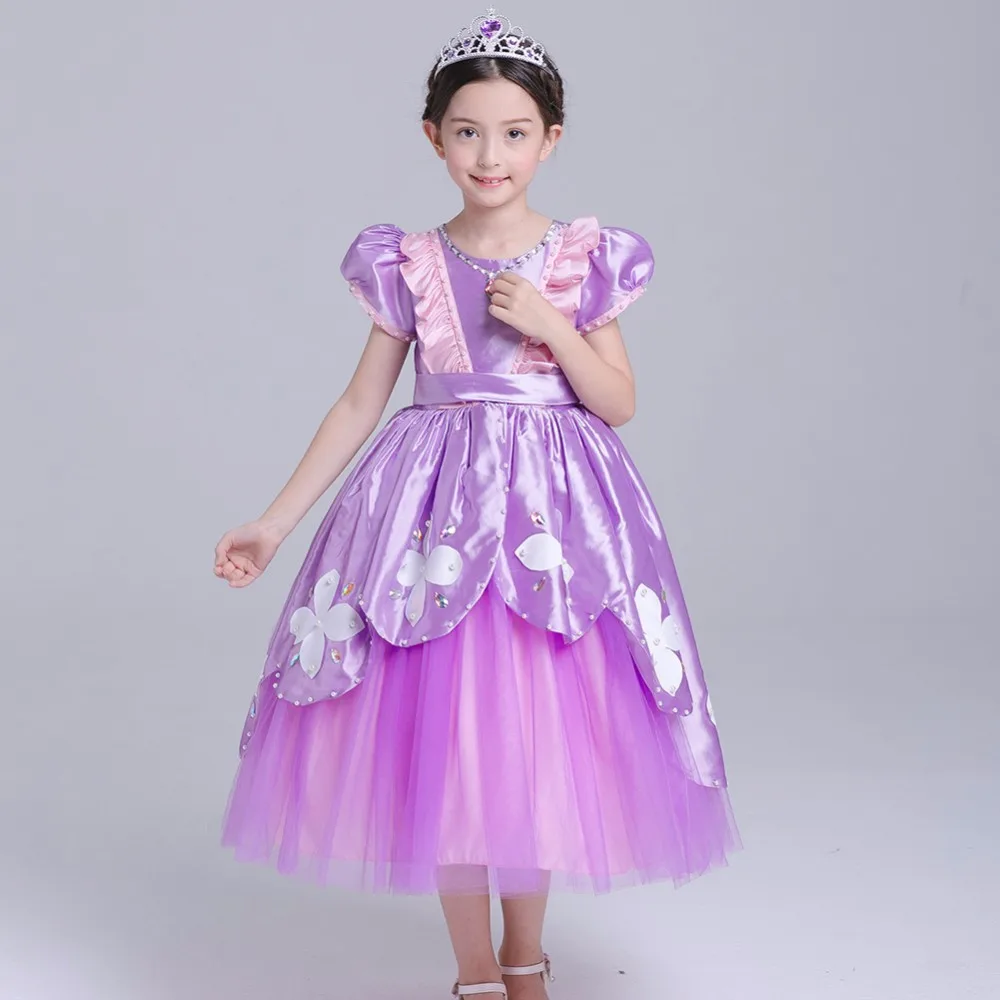 

Girls Purple A-Line Tulle Organza Party Dresses Cosplay Show Sofia Princess Dress Ball Gown Children Holiday Costume