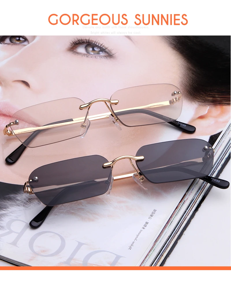 gafas de sol rectangulares Retro para mujer lentes de sol sin montura de diseñador de marca pequeña 