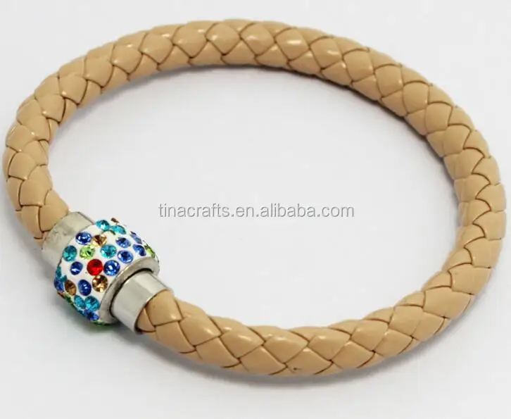 

Magnetic Pu Leather Fashion Bracelets Vner clay beads Braided PU Leather