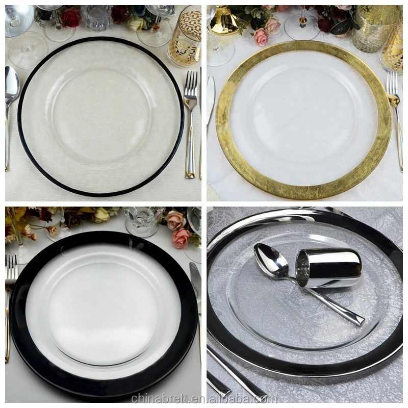 Wedding Engagement Gold Rim Glass Charger Plate Decoration