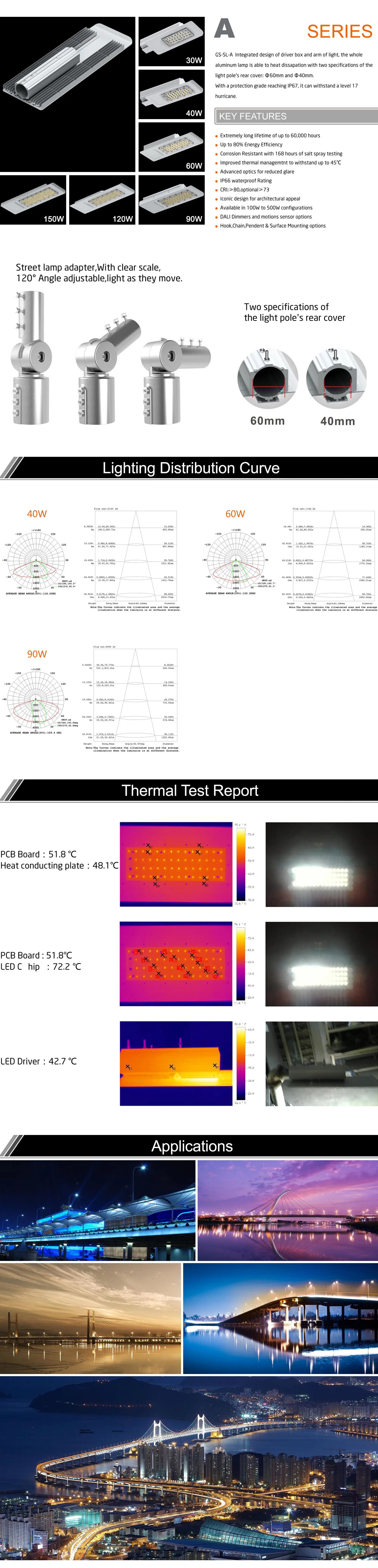 IP67 aluminum energe saving outdoor garden road lamp 60w 120w sensor ac led street light