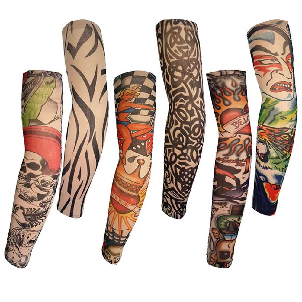 

Skin Proteive Nylon Stretchy Temporary Tattoo Sleeves Arm Stockings Design Body Cool Men Unisex Fashion Arm Warmer Hot, Skin color