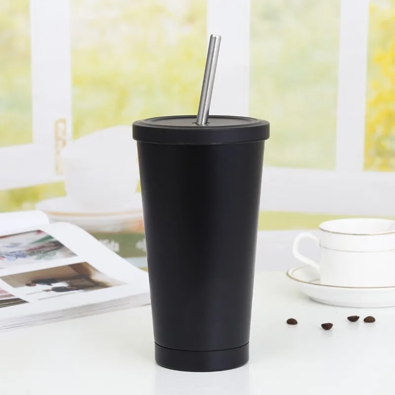 Stainless Steel Vaccum Insulated Coffee Cup With Lid And Straw,Reusable ...