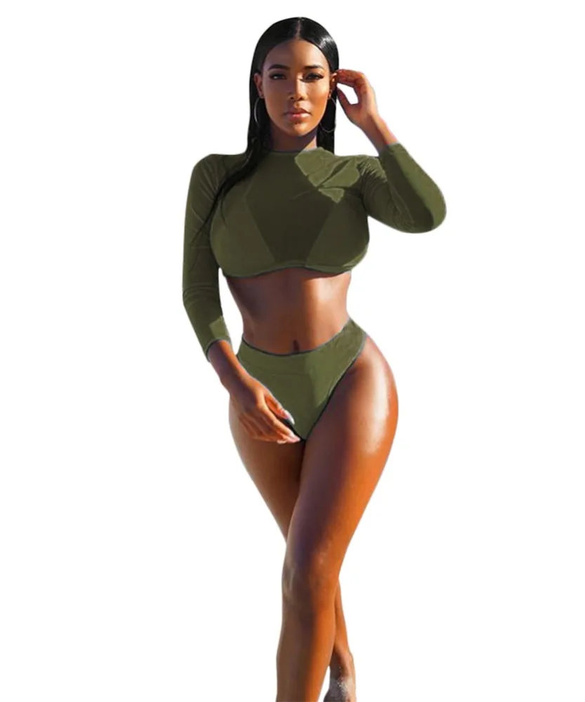 long sleeve high waisted swimsuit plus size