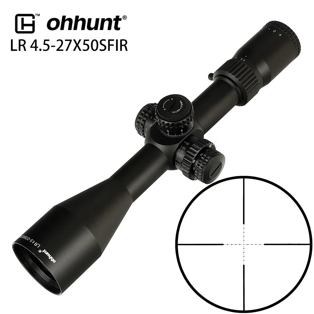 

ohhunt 4.5-27x50 SFIR Glass etched red Illuminated reticle Second focal plane Side Parallax Turrets Reset Lock Riflescope, Black