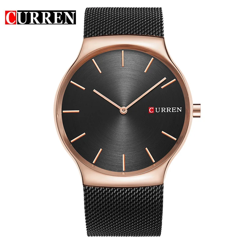 

Luxury Curren 8256 Men's Casual Quartz Watches Thin Analog Mesh Stainless Steel Sport Band Wristwatches as Gift, 5color for you choose