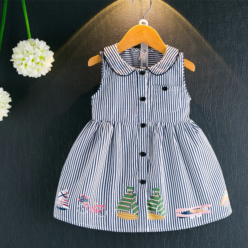 

Alibaba Express Kids Cute Cotton Striped Dress With Buttons New Dress Collection, As picture