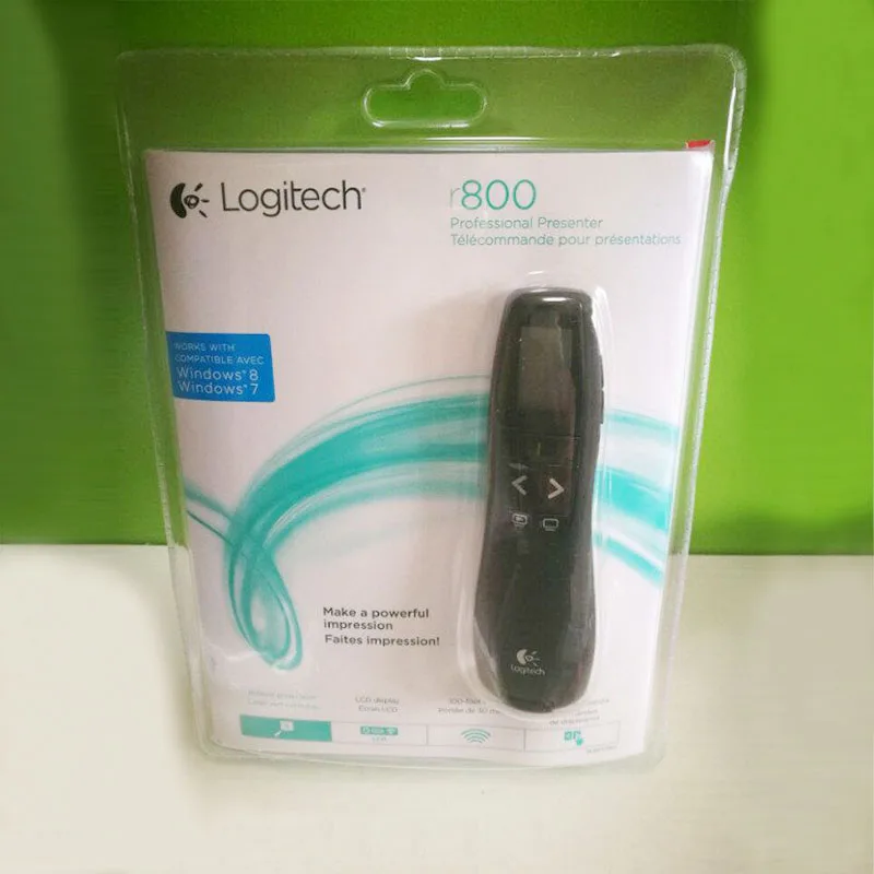 

50pcs/lot Laser Pen Logitech R800 2.4G RF Mini Wireless Green Laser Pointer Presenter with blister packing