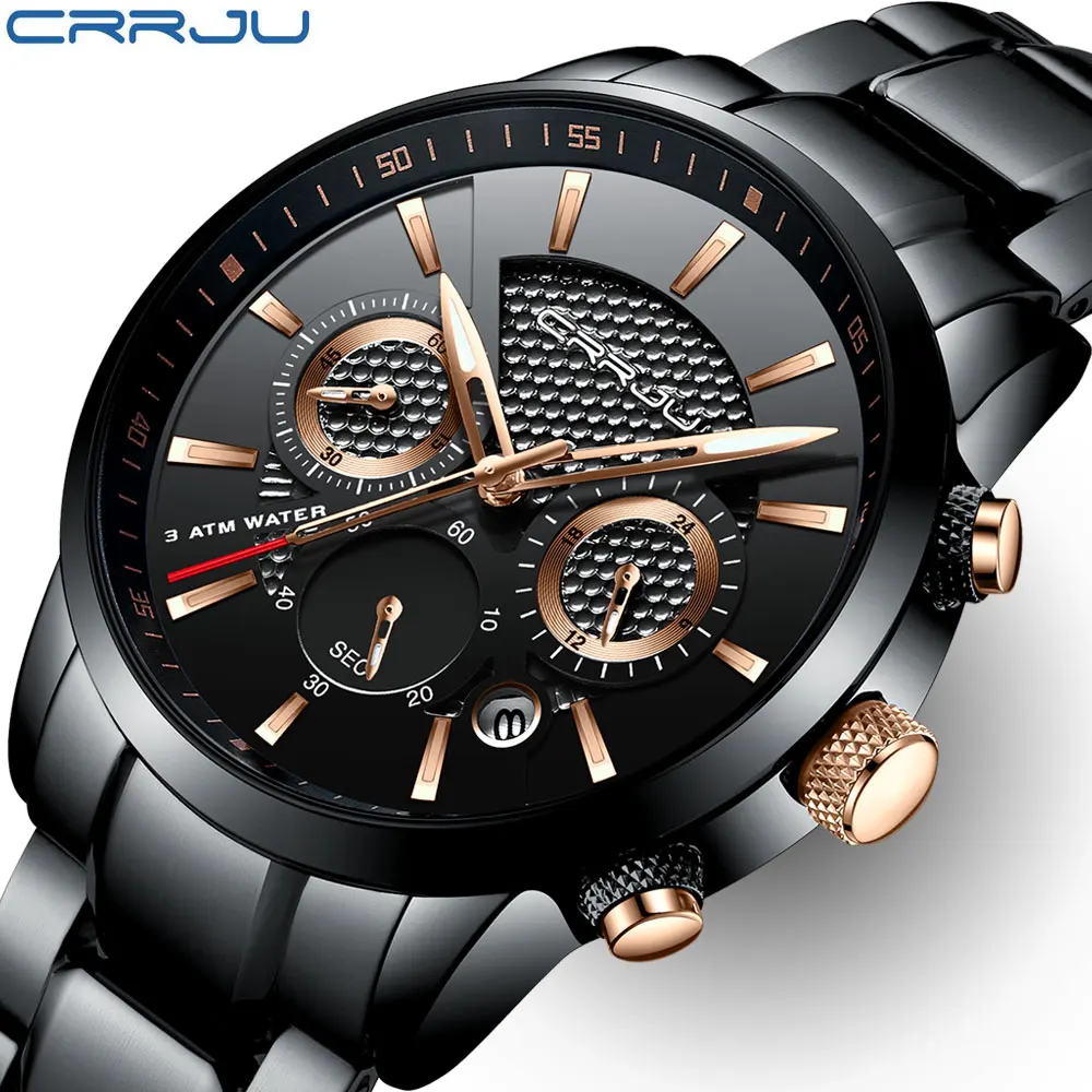 

CRRJU Men Watch 30m Waterproof Mens Watches Top Brand Luxury Steel Watch