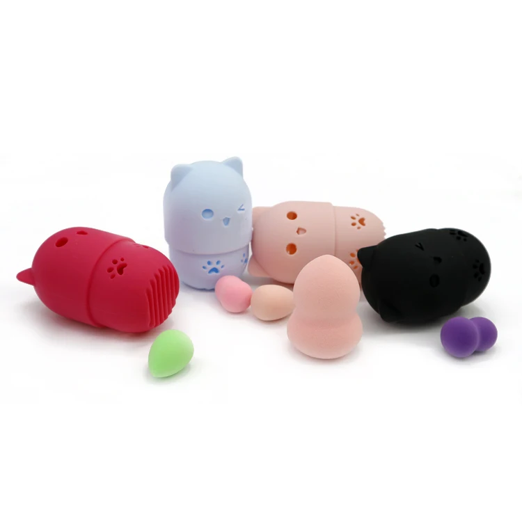 
Cute Cat Travel Foundation Sponge Holder Makeup Sponge Silicone Case 