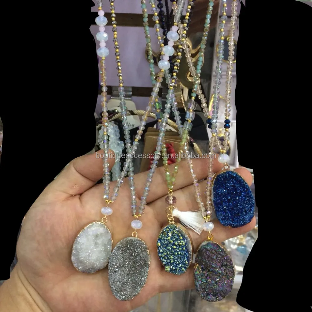 

Handmade Glass Natural Real Druzy Stone Pendant Necklace