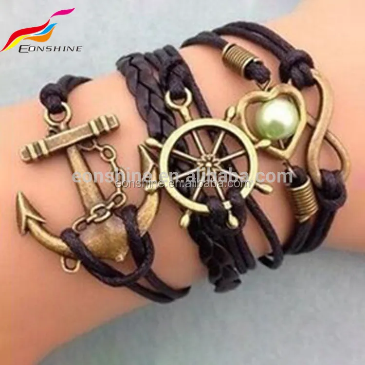 

Fashion Personalized Anchor Mens Bracelet Leather, Various colors available