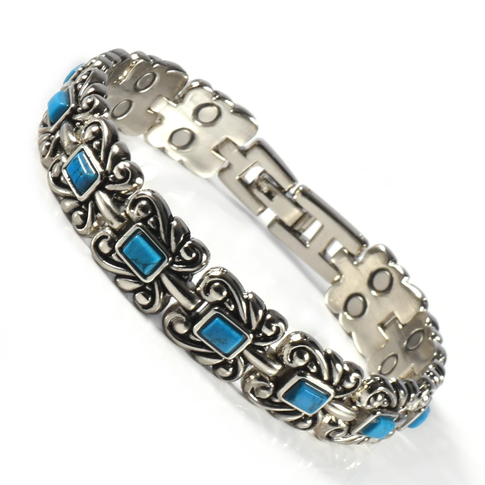 

Wollet Fashion Blue Turquoise Double Row Bio Magnetic Bracelet, Picture