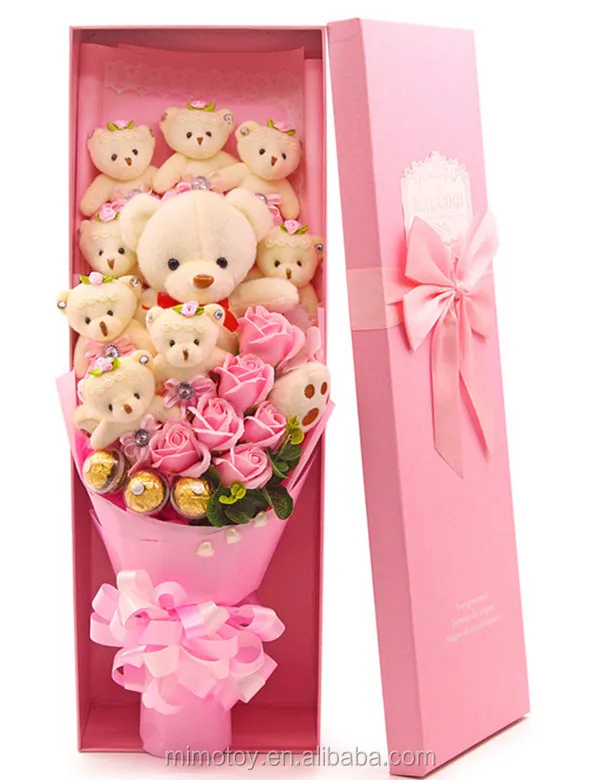 Cartoon Cute Kids Plush Toy Teddy Bear Flower Bouquet For Bridal New