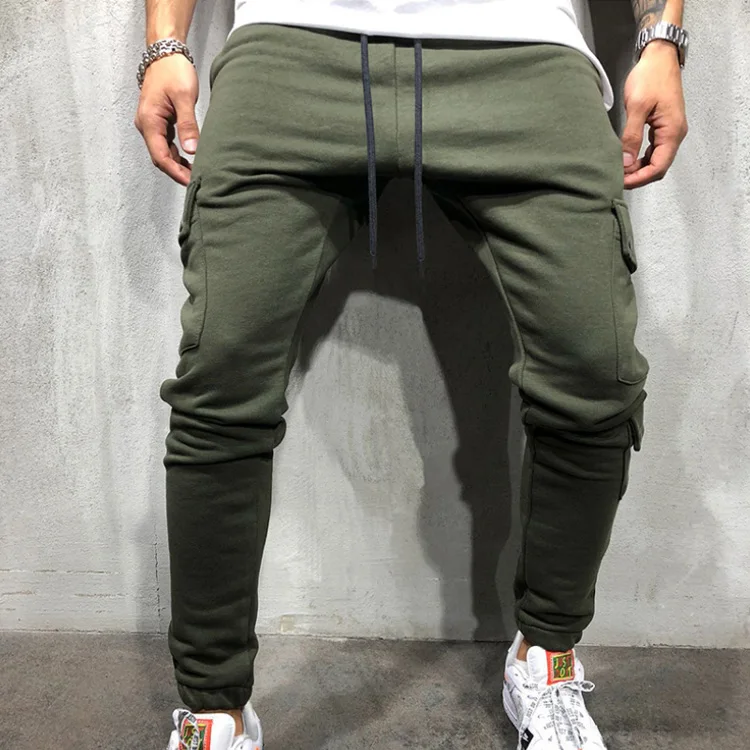 

New fashion men Run Fitness Jogging pants Muscular man Multi-pocket Solid color Tooling Sweatpants Breathable GYM Streetwear, Colors