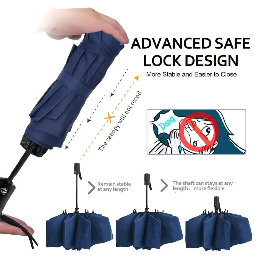 Automatic Travel Umbrella With Safe Auto Lock Design Windproof Folding