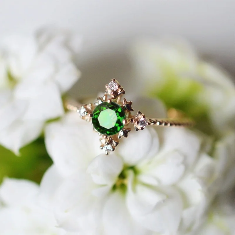 

CAOSHI Green Cubic Zirconia Crystal Wedding Ring Elegant Rose Gold Jewelry Emerald Engagement Ring