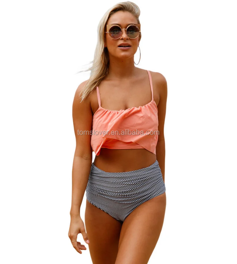 

Fashion Women' Sexy Tankinis Bandeay Bikinis Australia Two Piece High Waist Pant Design Bikinis Woman Swimwear 2017, Pink;stripes;black;blue