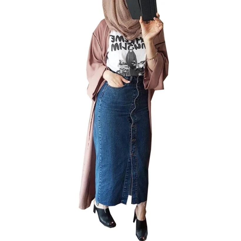

2019 fashion casual daily wear women long denim skirts jeans skirts, Blue