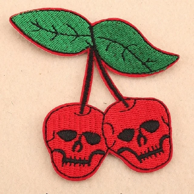 

Halloween Skull Cherry Punk Patch iron on fruit embroidered patches Embroidered Applique Sewing Fabric DIY badge patch