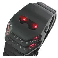 

Men cool designer watch military black stainless steel band with blue/red led lights digital clock sports fashion snake watch