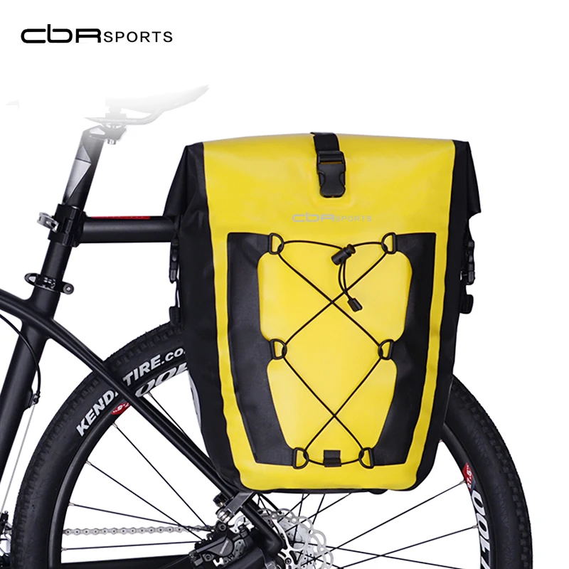 

CBR ODM AS-002 High Frequency 27L Waterproof IPX6 Bicycle Grocery Carrier Double Rear Bag TPU Cycling Bike Rack Panniers, Black, yellow