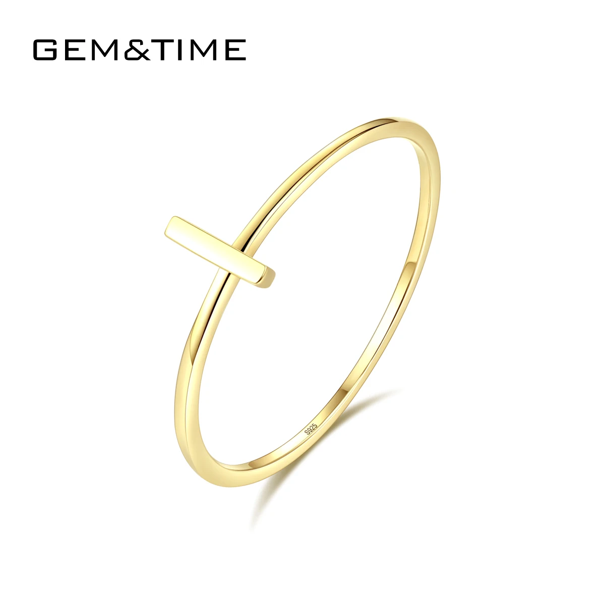 

GEM&TIME Real 14K Solid Gold Rings Luxury Bar Simle Design Rings Yellow Gold Wedding Ring for Women Wholesale jewelry