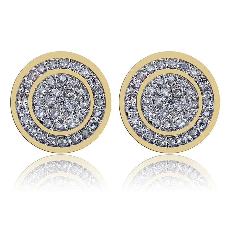 

Blues RTS Top Hip Hop Iced Out Shining Gold Silver Color Cubic Zircon Round Stud Earrings For Women Men, Silver, gold