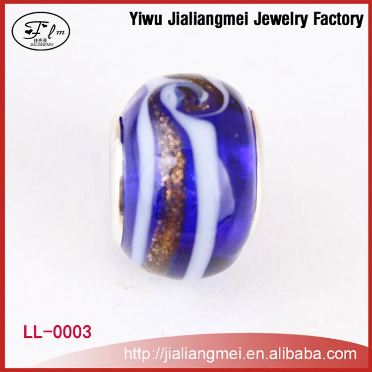 Wholesale DIY Blue Beads Big Hole Lampwork Murano Glass Beads with Silver Core