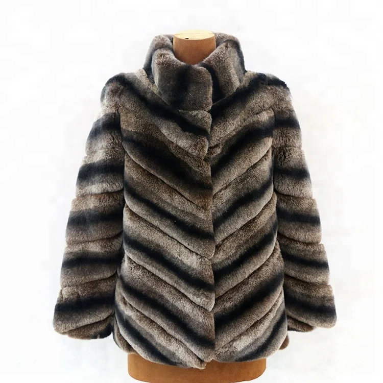 

2018 Luxury Wholesale Women Soft Feel Rex Rabbit Fur Chinchilla Coat