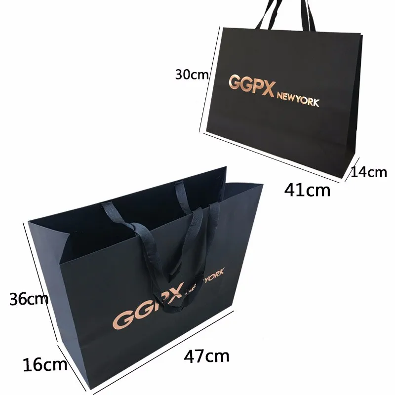 Custom Luxury Brand Shoes Black Cardpaper Shopping Bag With Logo Watch Packaging Customized