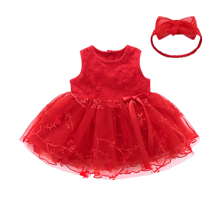 

Baby girl princess lace dress matching headband party clothes newborn baby infant romper, Pink/red