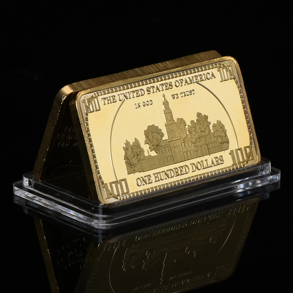Wr Us 100 Dollar Gold Banknote Fake Bar 999.9 Gold Plated Currency Bill
