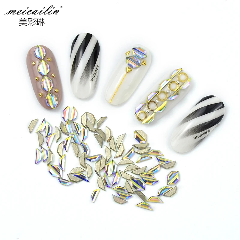 

3D Flatback Trapezoid Crystal DIY Gems New Charming Jewelry Gel Glitter Nail Art Rhinestones Decorations 100 pieces/bag, Ab color