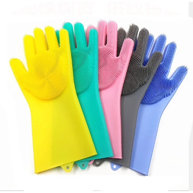 

Silicon Dish Washing Gloves Cleaning Brush Scrubber Gloves, Pink;purple;yellow;green;orange;blue or other customized colors