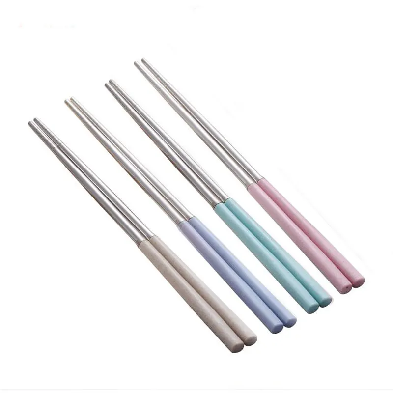 

4 Pairs/Set Travel Chopsticks 304 Stainless Steel Chop Sticks Gift Set Hashi Sushi Wheat Straw Handle Reusable Chopstick, Pink;green;blue;khaki