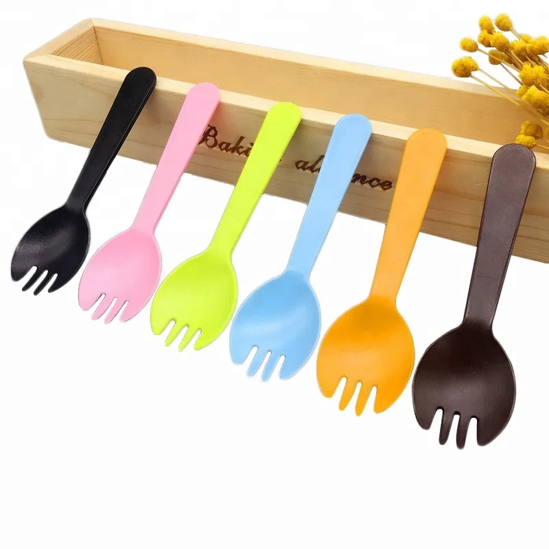 

colorful disposable plastic spoon and fork