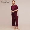 2019 new arrival Women Velvet short sleeve lady top Sweatshirt wide leg Pants Two Piece Set Tracksuit fashion blouse
