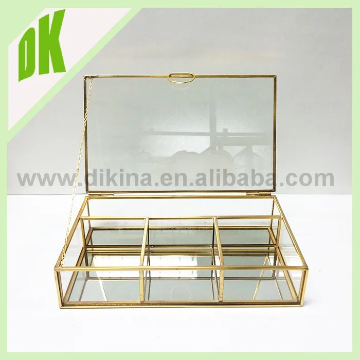 Various Sizes Vintage Brass Mirror Curio Cabinet Glass Jewelry Box
